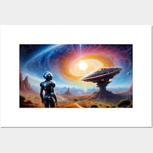 Robot lands spacecraft on alien planet. Posters and Art